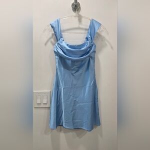 Joyce Light Blue Satin Mini Dress